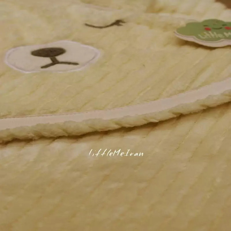 پتو دور پیچ کلاه دار مخمل کبریتی طرح خرس خوابالو