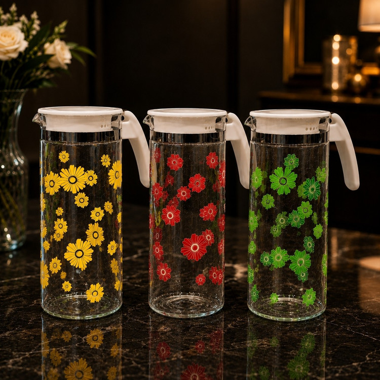 پارچ آب شیشه ای گل دار