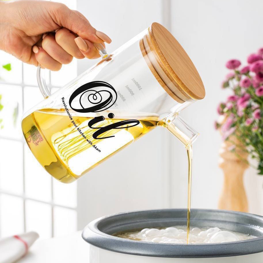 ظرف روغن ریز اکرولیک با درب چوبی حجم 1 لیتری